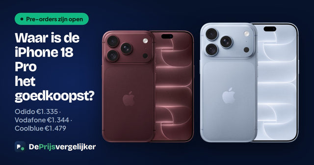 iPhone 18 Pro in Bordeauxrood en iPhone 18 Pro Max in Gletsjerblauw, met de pre-orderprijzen