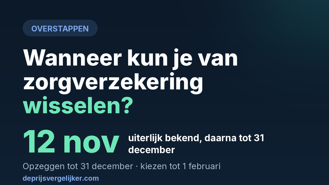 Wanneer overstappen van zorgverzekering: premies uiterlijk 12 november bekend, opzeggen tot 31 december, kiezen tot 1 februari