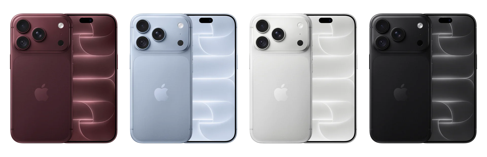 iPhone 18 Pro in Bordeauxrood, Gletsjer, Zilver en Zwart (eigen weergave)